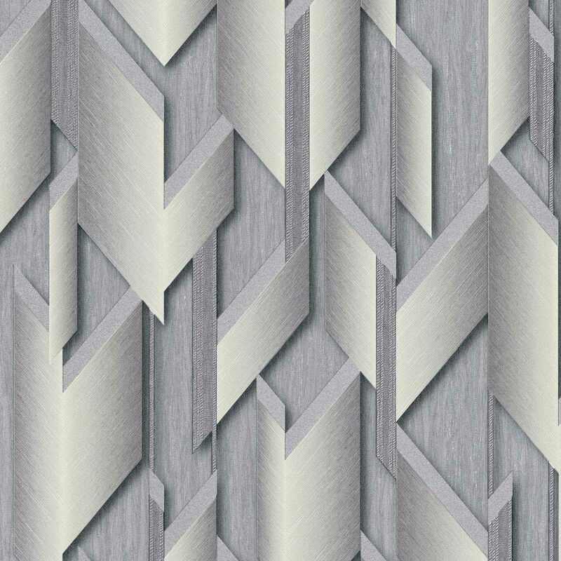 Geometrische Vliestapete in Silber Grau | Grafik Tapete mit 3D Effekt |  Vlies Mustertapete modern ideal für Büro und Wohnzimmer | Vliestapeten