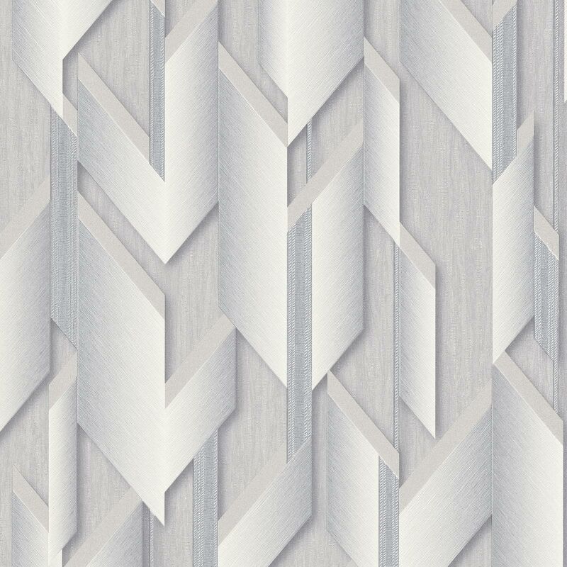 Moderne Tapete für Schlafzimmer mit Grau Effekt Geometrische Vliestapete Silber | Vlies Hellgrau in 3D Metallic Mustertapete in 