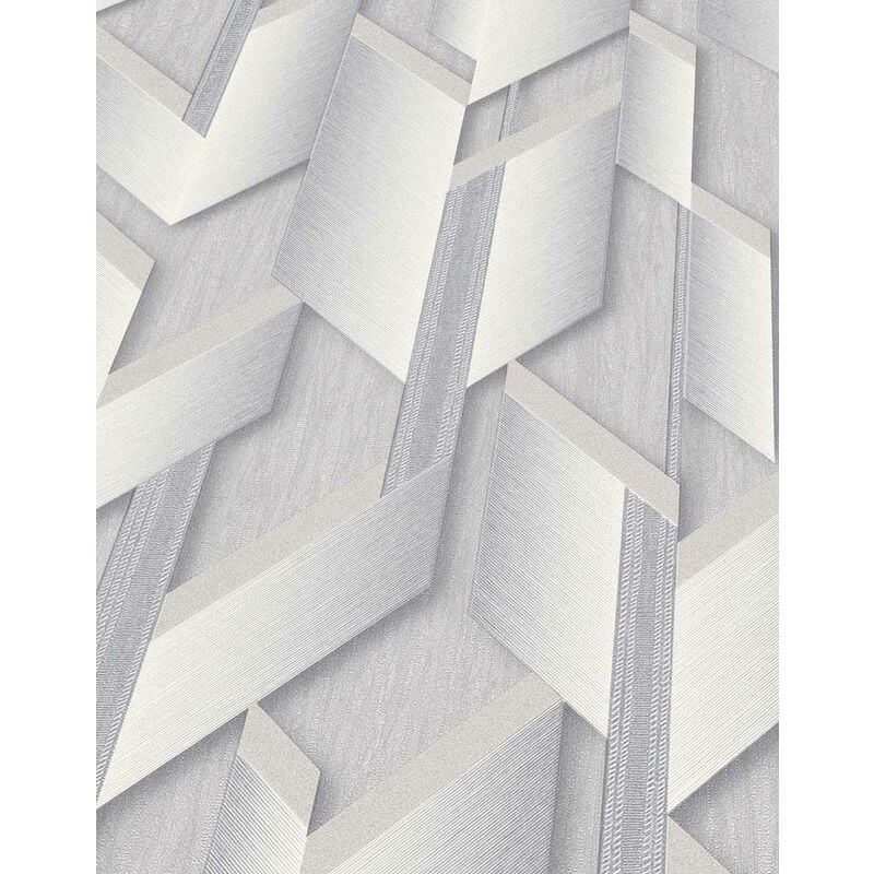 Moderne Tapete Geometrische Vlies in für Effekt Hellgrau Metallic Vliestapete Schlafzimmer | Mustertapete Grau in 3D | mit Silber
