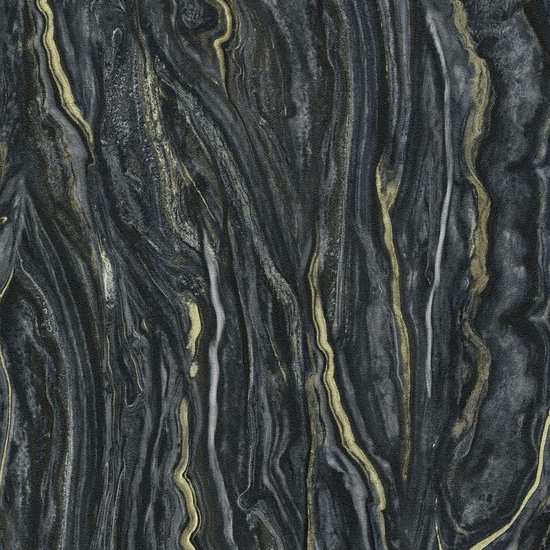 Ausgefallene Tapete in Marmoroptik | Schwarze Vliestapete mit Marmor Muster  | Vlies Marmortapete in Schwarz Gold