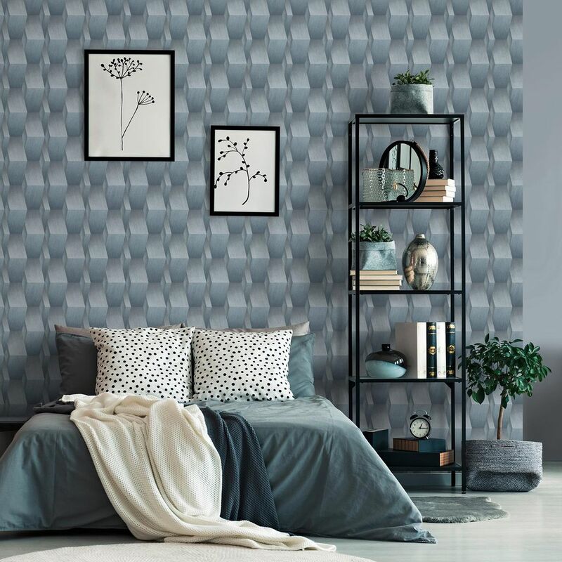 Dreidimensionale Tapete grau silber | 3D Mustertapete mit Metallic Effekt  für Schlafzimmer und Wohnzimmer | Moderne Vliestapete geometrisch