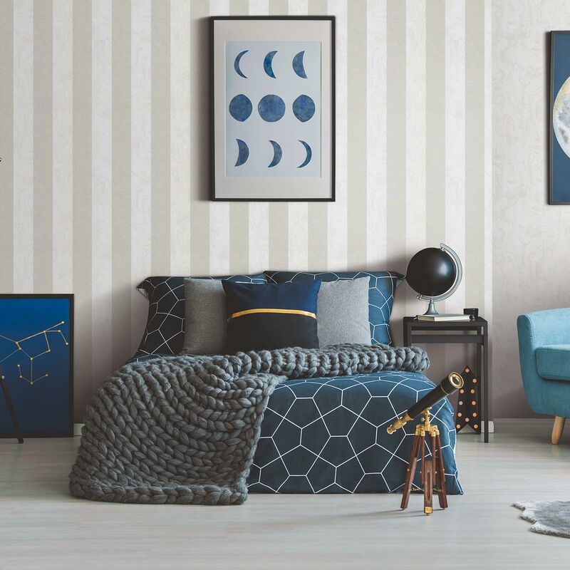 Vlies Streifentapete beige creme ideal für Esszimmer und Wohnzimmer  klassische Tapete mit Blockstreifen in Leinenoptik