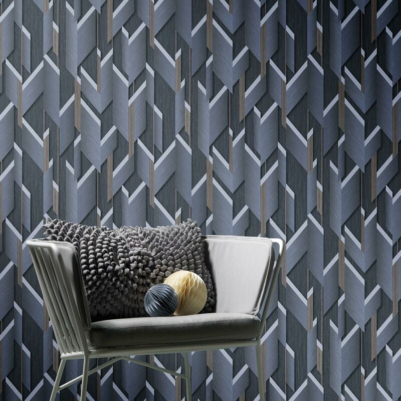 3D Tapete mit Metallic Effekt in Vliestapete Mustertapete Design Moderne Geometrische für Wohnzimmer und Büro | Anthrazit | Gold Grafik Vlies mit