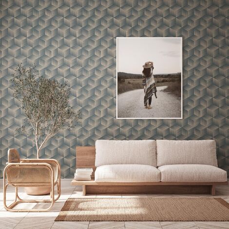 Würfel Geometrische Tapete modern Vliestapete grau gezeichnet ideal beige und für Wohnzimmer Büro