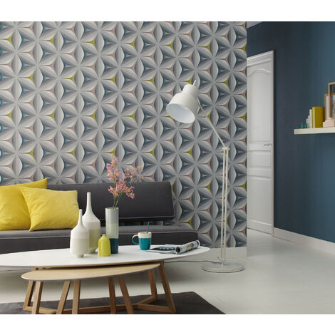 3D Vliestapete grau bunt Futuristische Tapete dreidimensional für  Schlafzimmer und Büro Geometrische Mustertapete modern mit Blumenmuster