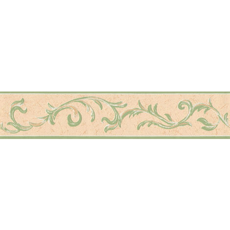 Mediterrane Tapeten Bordüre in Beige und Grün Küchen Bordüre mit Ornament  Barock Tapetenbordüre aus Papier und Vinyl im Vintage Stil