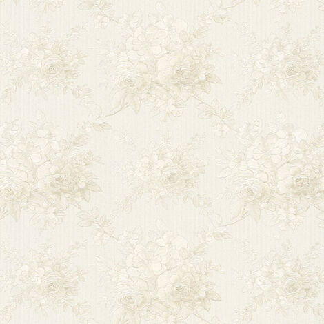 Florale Tapete im Landhausstil | Vintage Blumentapete in Weiß Grau ideal  für Esszimmer und Schlafzimmer |