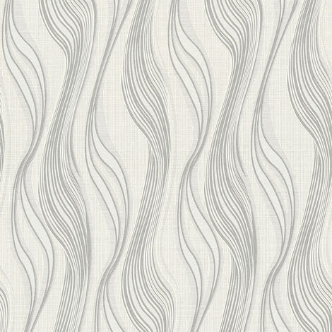 Hellgraue Tapete mit Wellenmuster | Moderne Tapete grau weiß gestreift und  abwaschbar | Vinyl Vliestapete mit