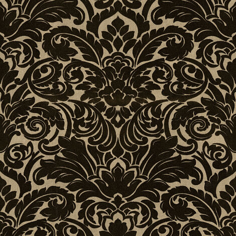 Wandtapete Schwarz Flock Ornament und Samt Wohnzimmer Schlafzimmer für Barock Muster mit Vinyl mit Elegante Tapete mit Vliestapete gold