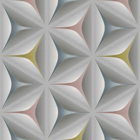 Skandinavische 3D Tapete | Ausgefallene Vliestapete mit Blumenmuster im  Grafik Stil | Geometrische Wandtapete in Grau und Pastellfarben