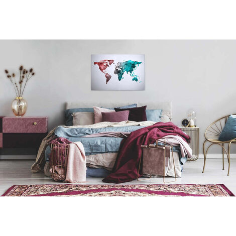 Leinwand Bild mit Weltkarte im Grafik Stil | Modernes Wandbild mit  Landkarte bunt | Kinderzimmer und