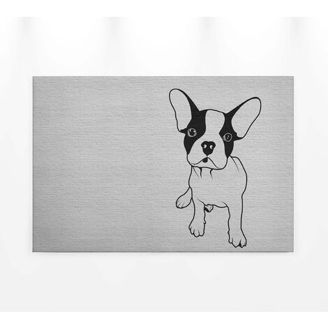 Tattoo Wandbild mit Hund | Leinwand Bild mit französischer Bulldogge in  Schwarz Weiß | Industrial Leinwandbild in Stein Optik für Wohnzimmer - 0,9  x 0,6 m | Bilder