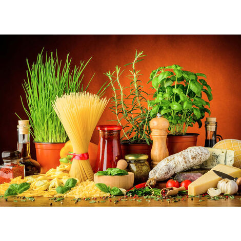 0,7 0,5 Küche Nudel x | Querformat Mediterranes im Deko Bild m Motiv | Wandbild Küchenwandbild Pasta und in Rot Grün - Leinwand für mit