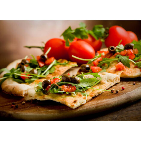 und m Restaurants 0,7 Mediterranes Wandbild Bild Deko Pizza und | auf Küche Rot Küchen x - Leinwand Grün | 0,5 Motiv Leinwand Pizza für mit für in Bild