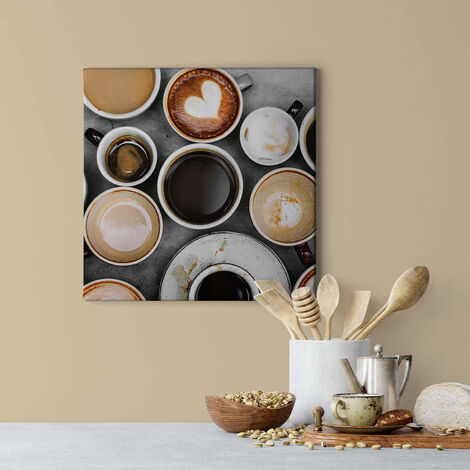 Kaffeetassen Bild auf Leinwand | Küchenbild mit Café Motiv ideal für  Baristas | Küchen Leinwandbild in