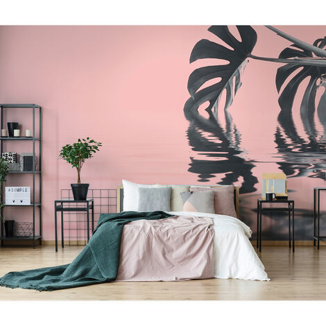 Monstera Tapete in Rosa Grün | Fototapete mit Palmenblatt in Wasser ideal  für Schlafzimmer und Badezimmer