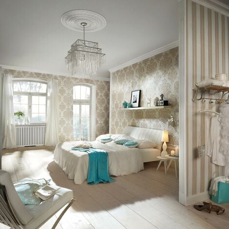 Ornament Tapete silber Barock elegant ideal und Wohnzimmer Edle Schlafzimmer für beige | Vliestapete | Vlies