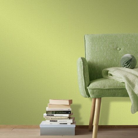 Leinenoptik in ideal | Lindgrün | für Wohnzimmer Einfarbige Esszimmer Grüne Tapete und Vliestapete in Uni