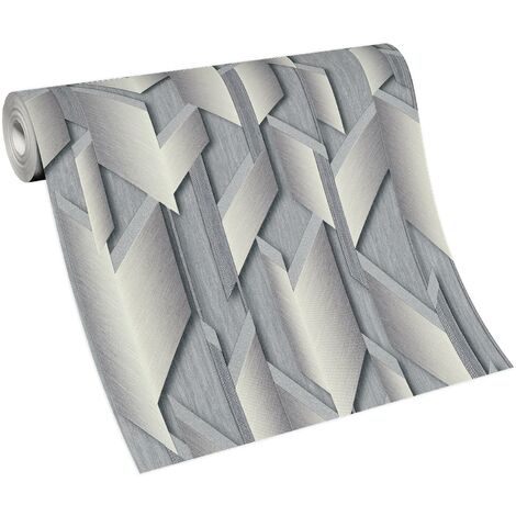 Geometrische Vliestapete in Silber Grau | Grafik Tapete mit 3D Effekt |  Vlies Mustertapete modern ideal | Vliestapeten