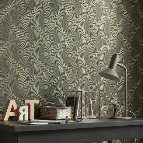 Vlies Gold | | in Vliestapete Mustertapete 3D Tapete Geschwungene Metallic elegant Grau Linien mit Edle