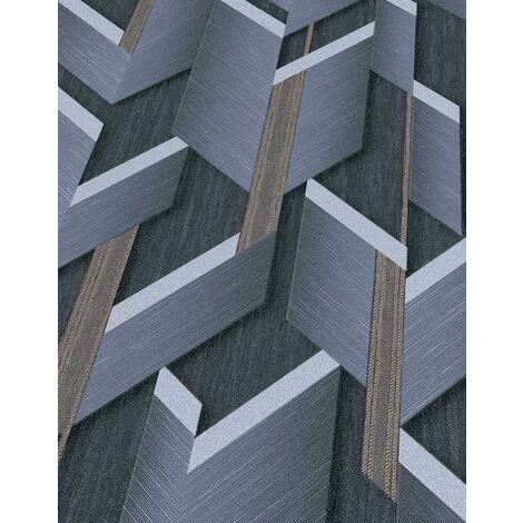 Geometrische Metallic Tapete für Wohnzimmer in Vliestapete Büro Effekt | mit Gold | 3D und Anthrazit