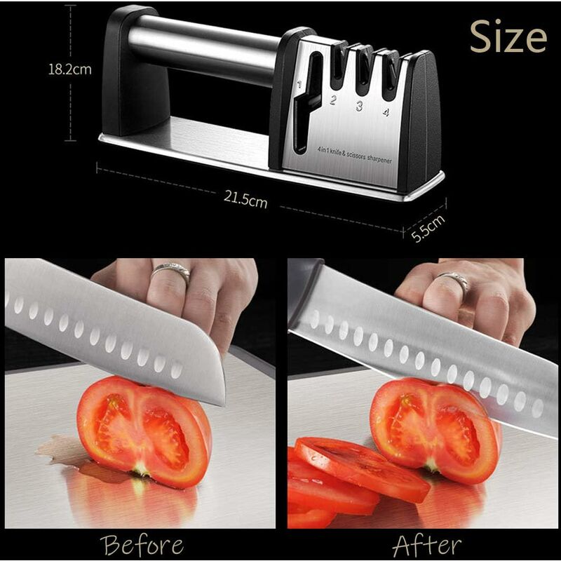 afilador manual de 4 etapas para afilar cuchillos de cocina varillas de diamante. Afilador de cuchillos 4 en 1 con base antideslizante piedra de cerámica placas de carburo de tungsteno 