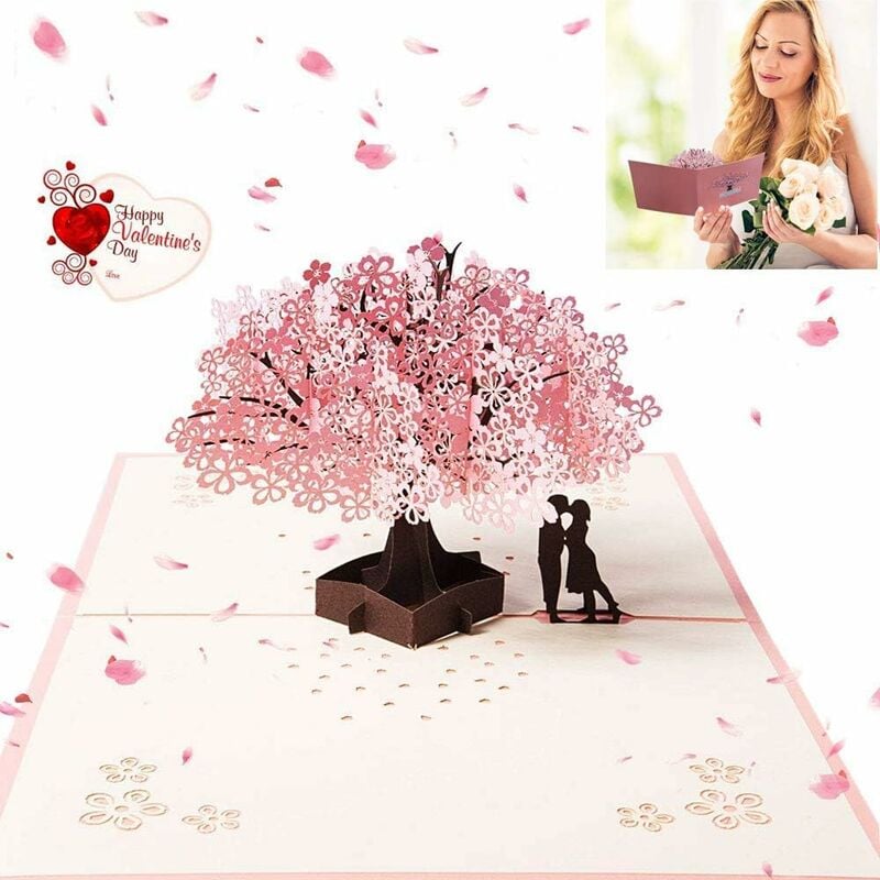 Tarjetas de felicitación 3D Tarjeta de cumpleaños Tarjeta de boda Tarjeta doblada Romance Tarjeta de felicitación romántica Sakura Tarjeta de felicitación de San Valentín Aniversario de bodas Cumpleaños Aniversario Navidad