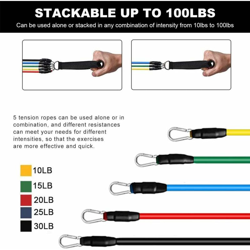 pilates Estuche portátil/Core Sliders para hombres mujeres entrenamientos de glúteos Bandas de resistencia+Tubos de fitness/ Asas /Ancla de puerta Correas de tobillo recuperación yoga