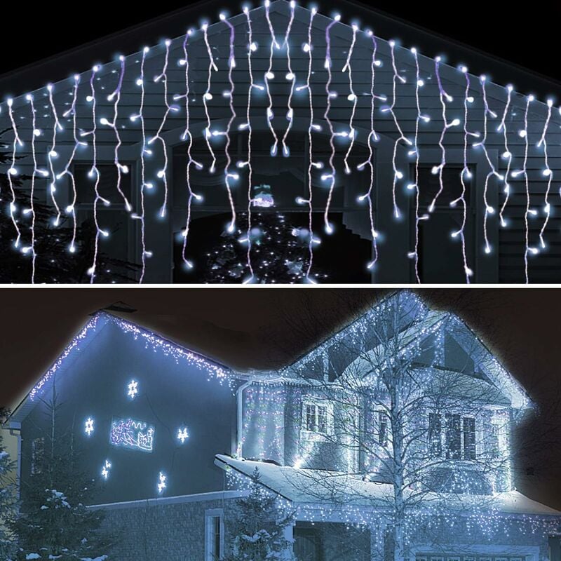 5M 216 LED Luz exterior, Luz de cortina interior, Luz de cortina impermeable, Luz de cadena de jardín para decoración interior y exterior Habitación para Navidad, Boda, Fiesta (Blanco)