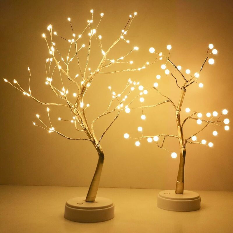 Luz de árbol LED LITZEE, luz de noche de árbol con cuentas de 36 LED, rama de árbol ajustable de alambre de cobre, para decoración de fiesta de boda.