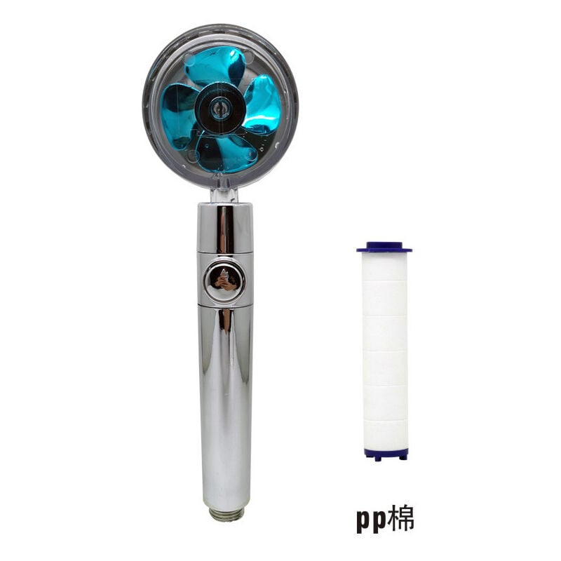 LITZEE Cabezal de ducha de hélice, rotación de 360°, ahorro de agua, kit turbocargado, volumen de agua ajustable, cabezal de ducha giratorio de alta presión con filtro e interruptor de pausa (azul)