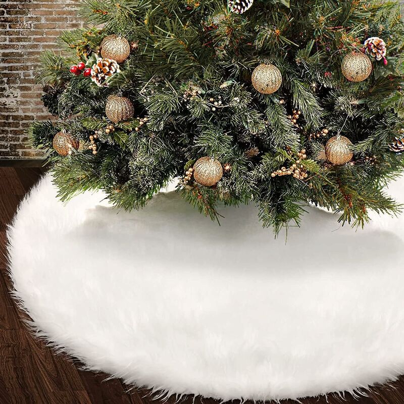 LITZEEFaldas Para Árboles De Navidad, 90 Cm Cubierta Para Árboles De Navidad Piel Sintética Blanca Para Navidad 90 Cm Cubierta Para Árboles De Navidad Blancos