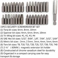 34 piezas de puntas de destornillador magnético con soporte de puntas de extensión, DE Security Tamper Protection SAE Metric Hex Tri-Wing Torq Socket Star Azul
