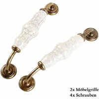 Juego de 2 manijas para muebles, manija de cerámica para puerta con patrones de grietas con tornillos para gabinete, armario, cajón de 128 mm de distancia al centro