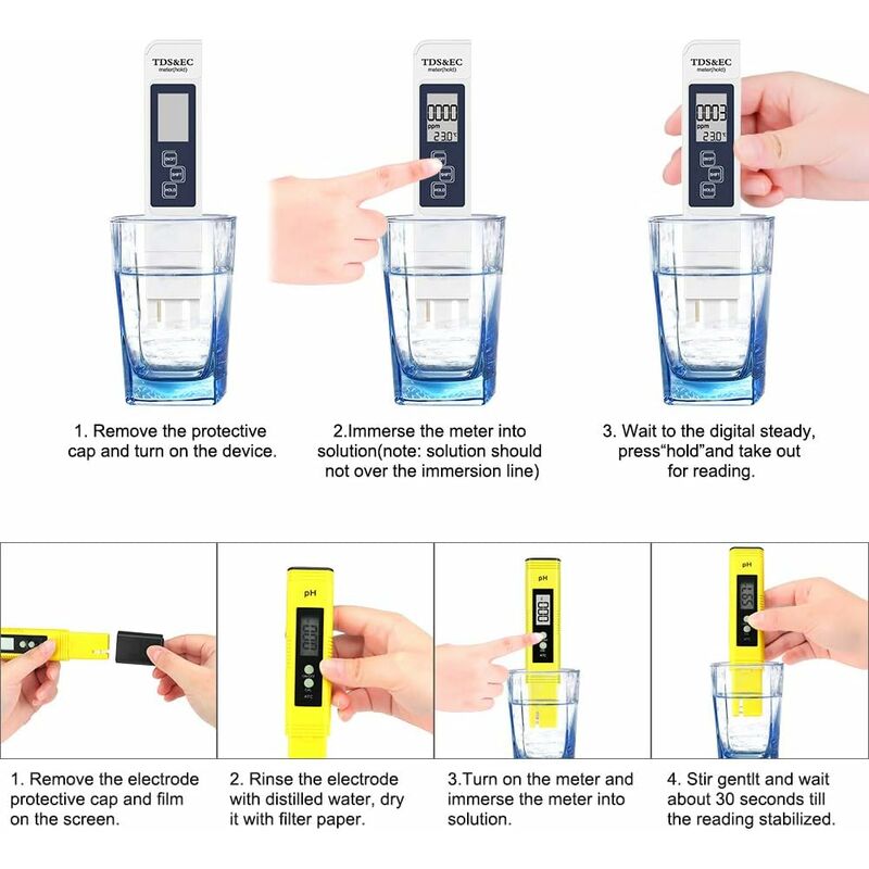RCYAGO TDS Strumento Misurazione Tester EC Metro Conducibilità Acqua Funzione 3 in 1 0-5000ppm Alta Qualità 