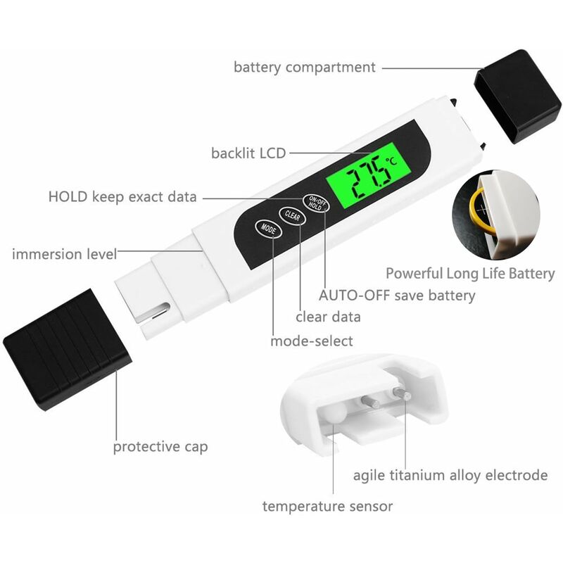 Tester di qualità dellacqua piscine idroponica acquari accurato metro tds metro EC e penna di prova di temperatura con LCD retroilluminato per acqua potabile 