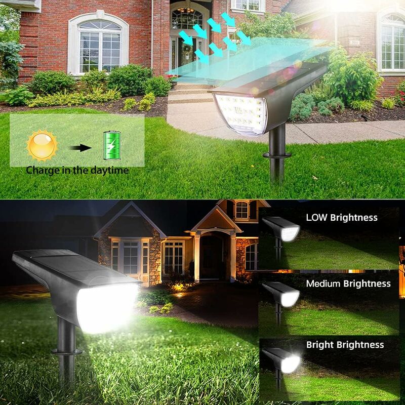 LITZEE Luce Solare Proiettore Solare per Esterni, Luci Solari da Giardino,  32 Led Ip65 Luci Solari Impermeabili, 3 Livelli di Luminosità, per Giardino,  Paesaggio Esterno, Cortile (2 Pezzi Bianco) SOEK