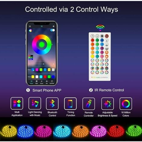 LITZEE Striscia Led RGB da 20m, Striscia Led Bluetooth Dimmerabile con  Controllo App, Telecomando a 44