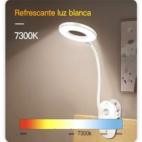 Lampada a clip, lampada da lettura alimentata a batteria, luce a clip per  letto con 3