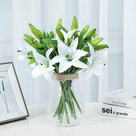 LITZEE Bouquet di fiori artificiali Set di 5 gigli artificiali in plastica Fiori  finti per decorazioni