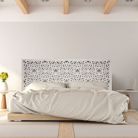 Cabecero de cama Blanco Envejecido, 100x70 cm, Modelo Mosaico Surat,  Cabecero de cama en madera Calada