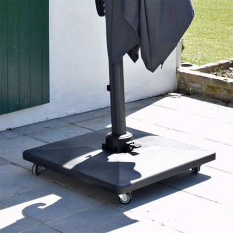 Pied de parasol en ciment gris anthracite 90kg – 4 roulettes avec système de blocage – Entraxe 16cm et 11cm – Gecko Outdoor
