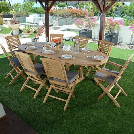 Salon de jardin teck massif Kediri, 8 places (1/5)