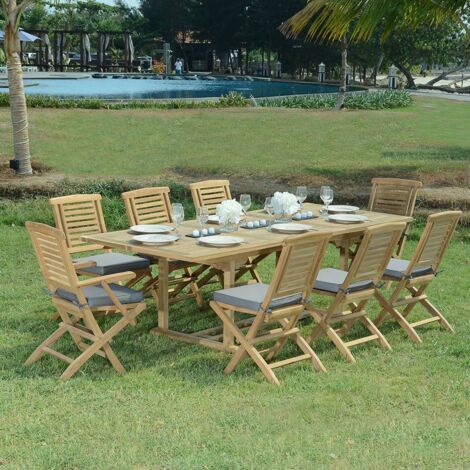 Salon de jardin teck massif Huelva, 8 places (1/5)