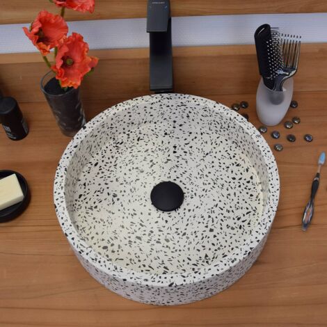 Vasque ronde à poser en terrazzo crème, Arlequin