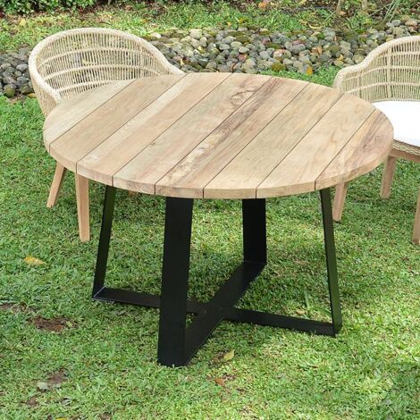 Table métal anthracite et teck recyclé D 130 cm Orsay (1/5)