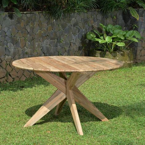 Table ronde en teck recyclé D 135 cm Sakai (1/5)