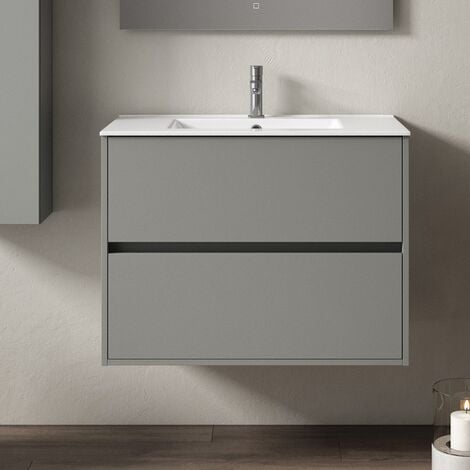 Meuble pour lave-linge IDEA, plan vasque déportée 124 cm x 65 cm- Blanc-  Vasque à droite