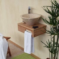 Meuble sous-vasque suspendu en teck pour lave-mains, Lazzeri - Naturel