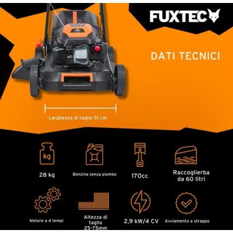 Tagliaerba a scoppio semovente FUXTEC RM5170 tosaerba a benzina 170cc 51cm autotrazione e mulching